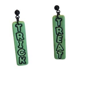 Trick‎ or Treat Bar Dangle Earrings Green Halloween Fun Handmade Clay Kawaii